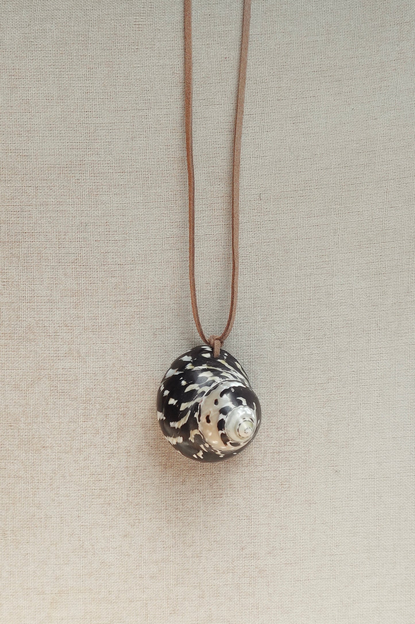 Necklace with a shell pendant on a beige background