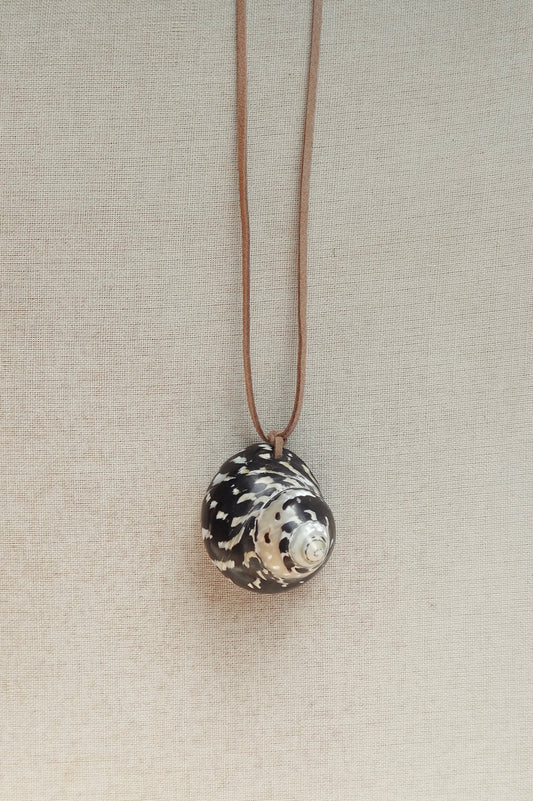 Necklace with a shell pendant on a beige background